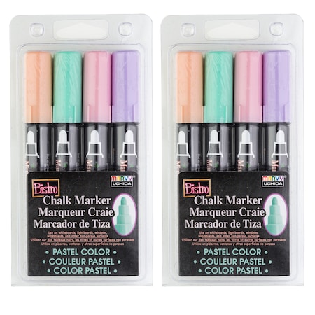 Marvy Uchida Bistro Chalk Markers, Broad Tip, Pastel Colors, 4 Per Set, PK2 480-4P